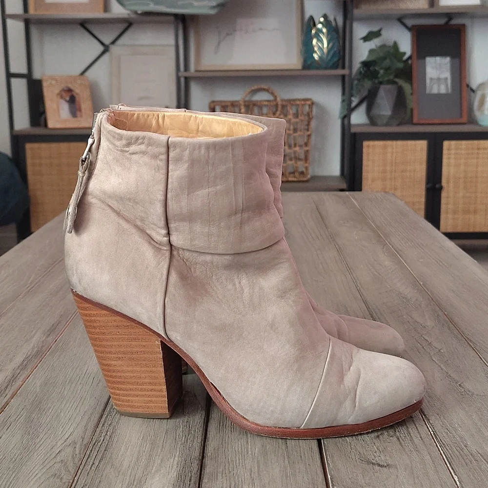Rag & Bone Newbury Light Grey Leather Ankle Boots Size EU 39 $495